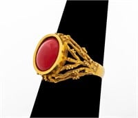 18K Yellow Gold Faux Coral Ring