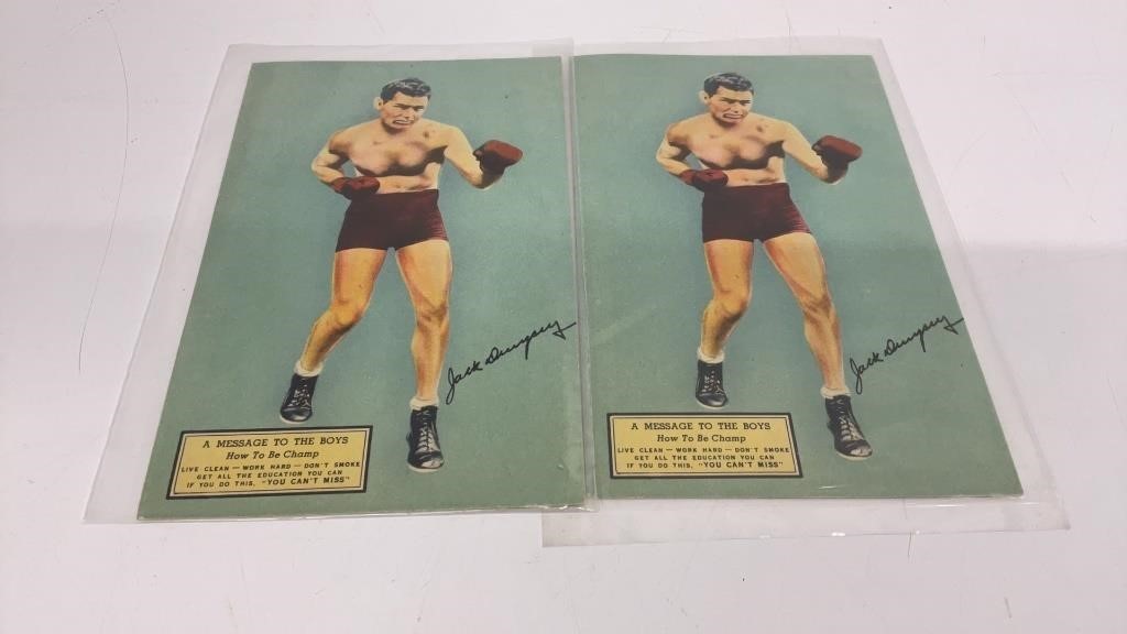(2) 1947 jack dempsey vintage boxing post cards