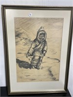 Framed Inuit Artwork by Ruth, 23.5 x 17 "