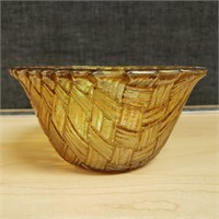 Vintage Marigold Carnival Glass Bowl Weave Pattern
