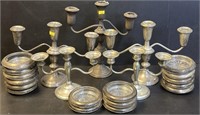 Sterling Silver Weighted Candlesticks & Lot