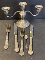 Sterling Silver Weighted Candlesticks & Flatware