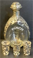 Sterling Silver Overlay Decanter & Glasses
