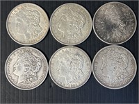 6 US Silver Morgan Dollars All 1921
