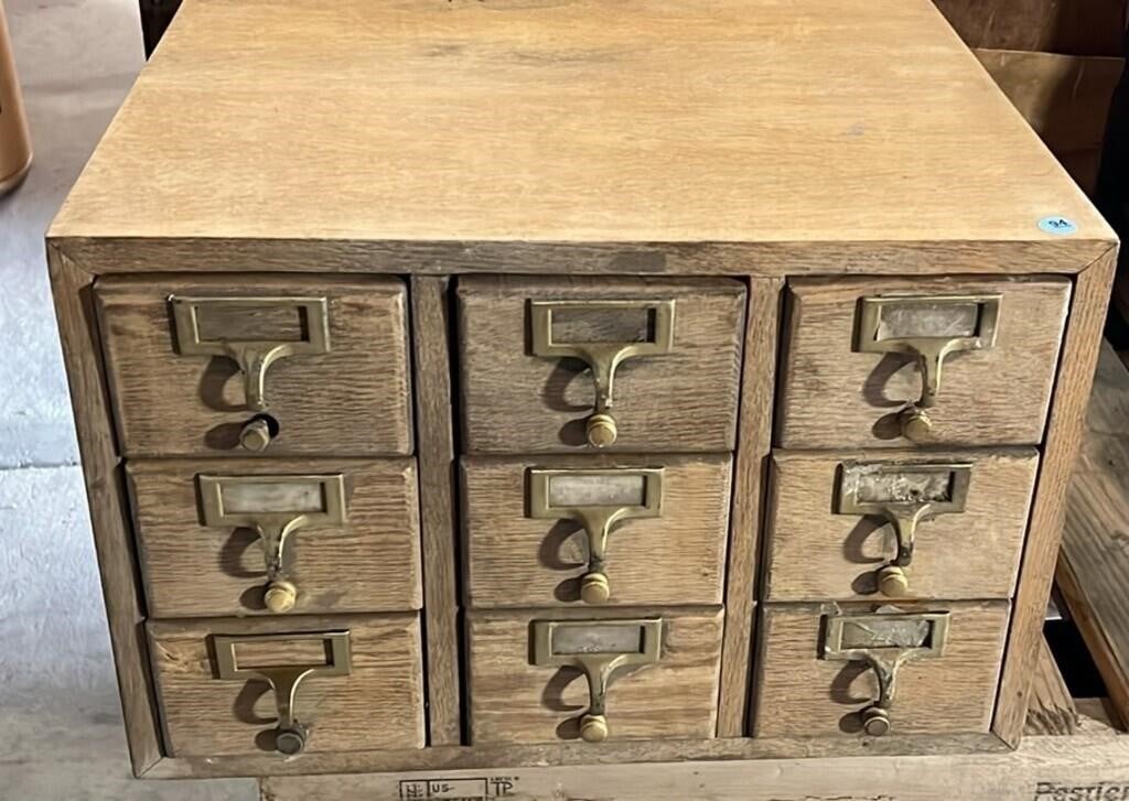 9 Drawer Wooden File Cabinet. 20" x 17" x 13"