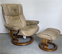 J E Ekornes Leather Chair and Footstool
