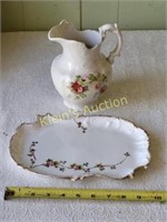 antique limoge porcelain snack tray & pottery pitr
