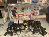 Assorted gaming controllers. Little Tikes learn