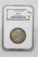 1934 P NGC MS 64 Boone Commemorative Half Dollar