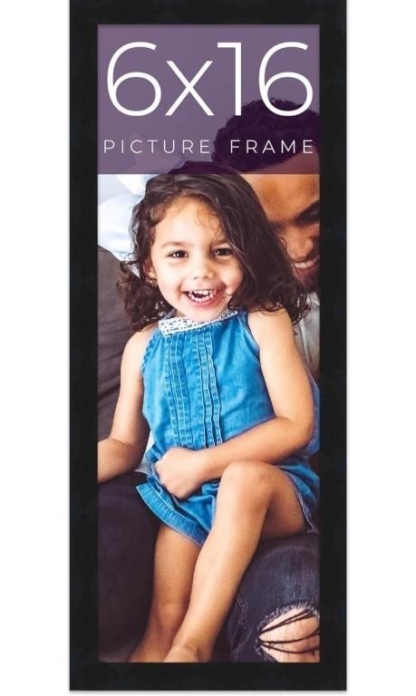 6x16 Frame Black Real Wood Picture Frame