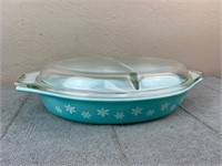 Vintage Pyrex Turquoise Snowflake Divided Dish
