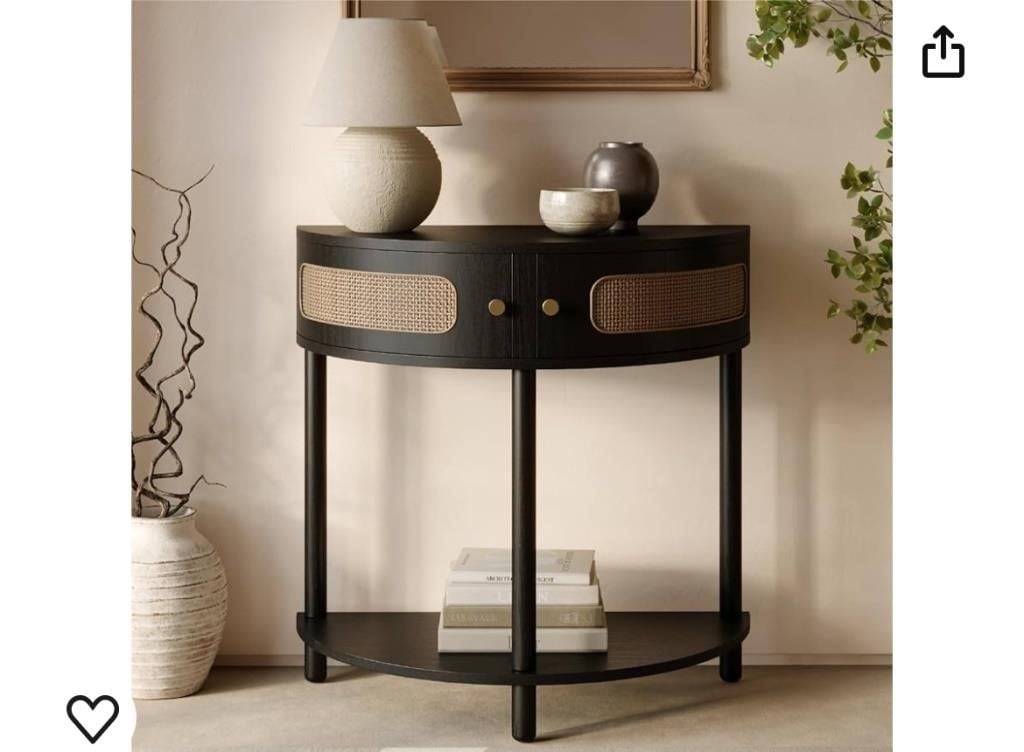 Rattan Half Moon Entry Table - Small Console