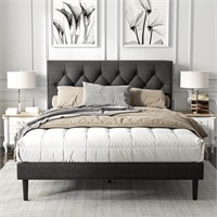 Full Size Bed Frame  Upholstered  Dark Grey