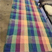 Colorful checkered tablecloth and cloth napkins