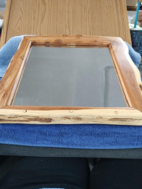 Wooden Framed Mirror - 15" x 15" - Ready to Hang