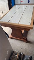 Table with tile inlay; Wooden base