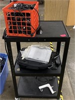 Blackrolling cart wi/msc items red bin wi/wires