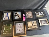8 Framed Photography Prints with the letter "A"