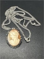 Sterling Silver Cameo Pin/Pendant & 20in.