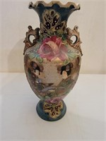 Han Painted Asian Vase With Red Rose Design 12
