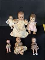 Lot of Vintage Dolls & Glass Baby Bottle