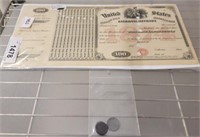 1874 LIQUOR LICENSE  AND VINTAGE GERMAN COINS