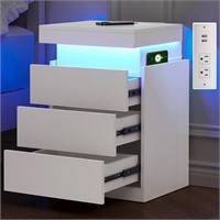 N5101  LED Nightstand with 3 Drawers, White