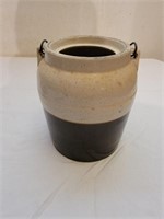 White and Brown Stoneware Jug with Handle