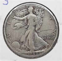 1942-S Walking Liberty Half Dollar Coin 90% Silver