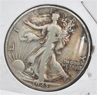 1943-D Walking Liberty Half Dollar Coin 90% Silver
