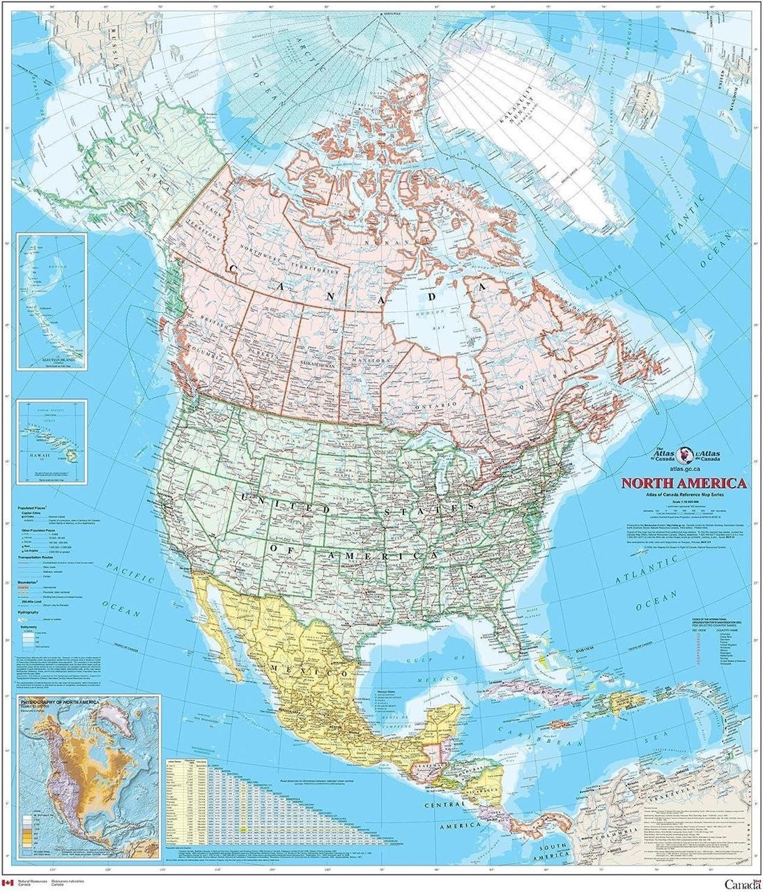 34x39 N. America & Canada Map