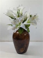 Artificial Lilies In Brown Glazed Vase