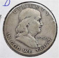 1950-D Franklin Half Dollar Coin  90% Silver