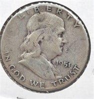 1951 Franklin Half Dollar Coin  90% Silver