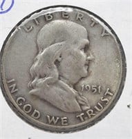 1951-D Franklin Half Dollar Coin  90% Silver