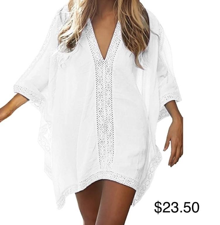 OS Blouse - Summer Bathing Suit Cover V Neck