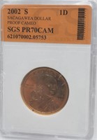 2002 Sacagawa Dollar Coin SGS Proof 70 Cameo