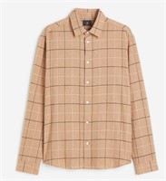 Sz M Regular Fit Flannel Shirt - Beige Plaid- H&M