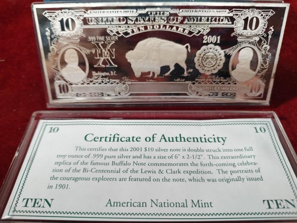 1 Troy Ounce Silver $10 Banknote w/ COA
