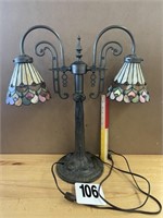 23" TALL VTG. TIFFANY STYLE DOUBLE LAMP