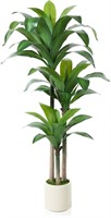 5ft Artificial Dracaena Tree with White Planter