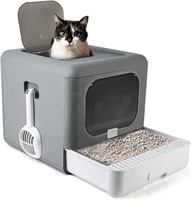 Fhiny Foldable Cat Litter Box with Lid  Enclosed D