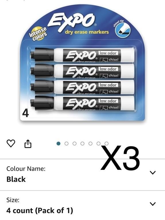 X3 Expo Low-Odor Dry Erase Markers, Chisel Tip,