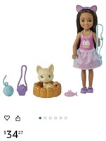 Barbie Chelsea Doll (Brunette) with Pet Kitten &