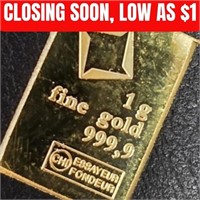1G Fine Gold 999.9 Bar