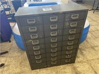 27 DRAWER METAL CATALOG CABINET W/CONTENTS
