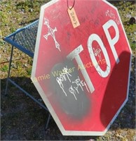 Stop Sign, Metal Patio Table. Outside In Gated