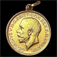 1911 G. Brit .2355oz Gold Sovereign w/ 14K Bezel