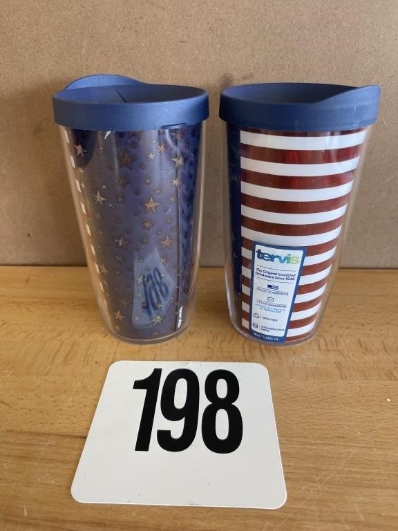 LOT OF 2 AMERICAN FLAG 16 OZ. TERVIS TUMBLERS