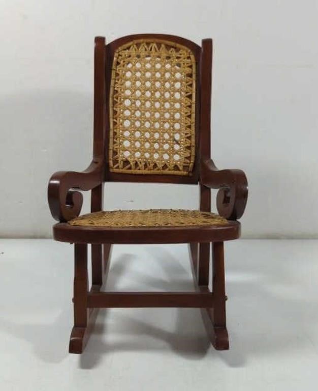 Vintage Wooden Wicker Cane Doll Rocking Chair
